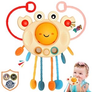 vrbort montessori sensory toys for babies, silicone pull string for toddlers 18 months+, 1-3 years old baby travel and teething toys, gift for kids crab shape