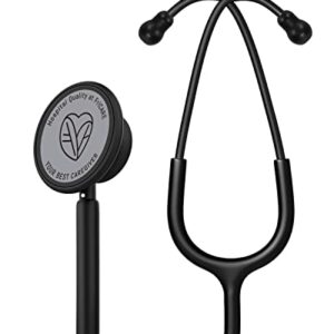 FriCARE Lightweight Dual Head Stethoscope for Medical Professionals Doctors, Aluminum Chestpiece and Headset (Black)