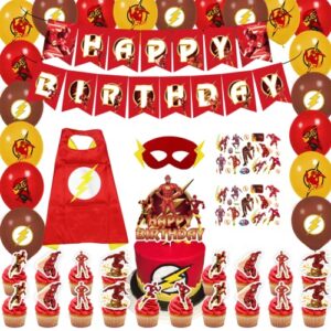 103 pcs anime birthday decorations include banner，backdrop, balloons, cake topper, cupcake toppers, mask, cloak and tattoo stickers,flash birthday party supplies for boys