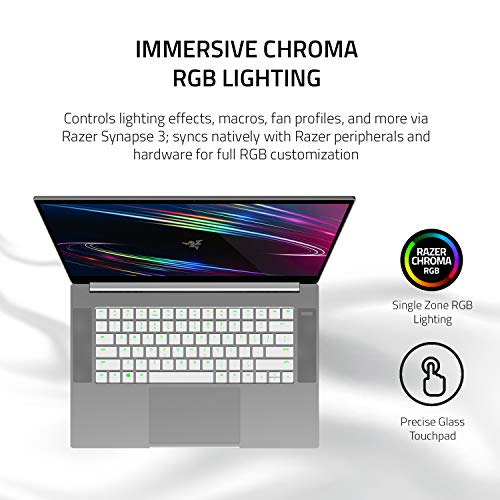 Razer Blade 15 Base Gaming Laptop 2020: Intel Core i7-10750H 6-Core, NVIDIA GeForce RTX 2070 Max-Q,15.6" 4K OLED,16GB RAM,512GB SSD, CNC Aluminum,Chroma RGB,Thunderbolt 3,Creator Ready, Mercury White