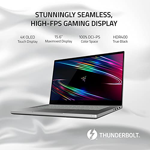 Razer Blade 15 Base Gaming Laptop 2020: Intel Core i7-10750H 6-Core, NVIDIA GeForce RTX 2070 Max-Q,15.6" 4K OLED,16GB RAM,512GB SSD, CNC Aluminum,Chroma RGB,Thunderbolt 3,Creator Ready, Mercury White