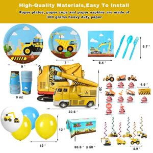 Construction Birthday Party Supplies Set For Boys - 24 Guests – Dump Truck And Tractor Party Decorations, Paper Plates Cups Napkins Straws Balloons Cutlery Toppers Banners Tablecloth