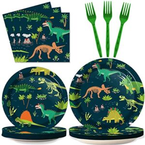 96 pcs dinosaur party supplies fossil dinosaur world tableware set dinosaur theme plates napkins party decorations dino dinnerware for boys kids birthday baby shower tableware party favors 24 guests