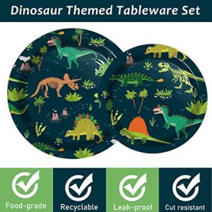 96 Pcs Dinosaur Party Supplies Fossil Dinosaur World Tableware Set Dinosaur Theme Plates Napkins Party Decorations Dino Dinnerware for Boys Kids Birthday Baby Shower Tableware Party Favors 24 Guests