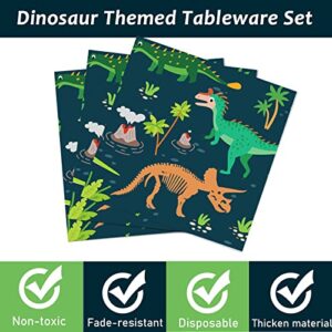 96 Pcs Dinosaur Party Supplies Fossil Dinosaur World Tableware Set Dinosaur Theme Plates Napkins Party Decorations Dino Dinnerware for Boys Kids Birthday Baby Shower Tableware Party Favors 24 Guests