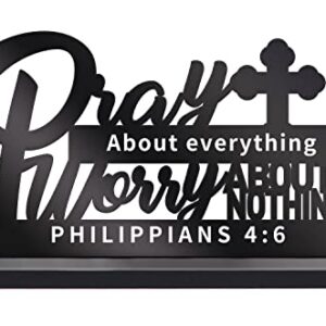 Pray About Everything Worry About Nothing Sign, Religious Scripture Inspirational Word Plaque, Bible Verses Plaque Decor, Wooden Table Centerpieces Christmas Decorations for Home Living Room Office