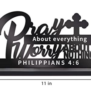 Pray About Everything Worry About Nothing Sign, Religious Scripture Inspirational Word Plaque, Bible Verses Plaque Decor, Wooden Table Centerpieces Christmas Decorations for Home Living Room Office