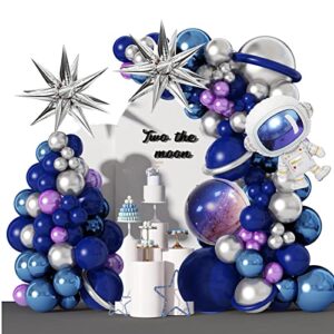 amandir139pcs space balloon garland arch kit - outer space birthday decorations with blue purple silver galaxy astronaut foil balloons for boys kids space themed birthday party decoration supplies