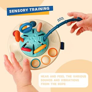 Baby Sensory Toys, Montessori Food Grade Silicone Pull String Activity Toy with Sliding Magic Balls & Simple Bubble for Motor Skills, actile Stimulation,Infants Toddlers Boys Girls 12+ Months Old