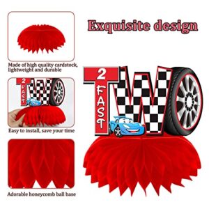 Race Car 2 Fast Birthday Decorations Table Honeycomb Centerpieces, 10Pcs Car Theme 2nd Birthday Table Toppers Sign Party Supplies for Boys, 2 Year Old Let’s Go Racing Birthday Party Table Decor