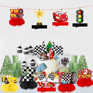 Race Car 2 Fast Birthday Decorations Table Honeycomb Centerpieces, 10Pcs Car Theme 2nd Birthday Table Toppers Sign Party Supplies for Boys, 2 Year Old Let’s Go Racing Birthday Party Table Decor