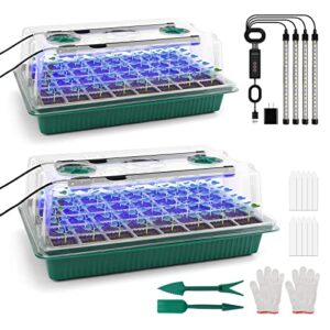 blumway seed starter tray with grow light,2 pack 80 cells seedling tray kit with humidity dome/indoor plant starter kit, adjustable brightness plant germination trays