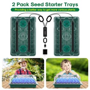 BlumWay Seed Starter Tray with Grow Light,2 Pack 80 Cells Seedling Tray Kit with Humidity Dome/Indoor Plant Starter Kit, Adjustable Brightness Plant Germination Trays