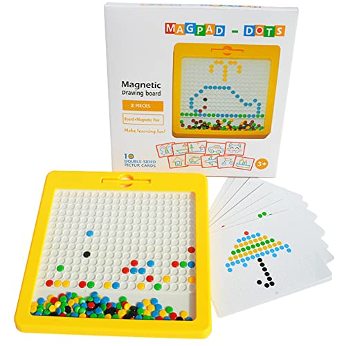Large Magnetic Drawing Pad for Kids Toddlers, Montessori Magnetic Dots Board with Magnet Pen & Beads Magnetic Dot Art, Colorful Doodle Board Educational Preschool Toy for 3+ Years Old Boys Girls (A)