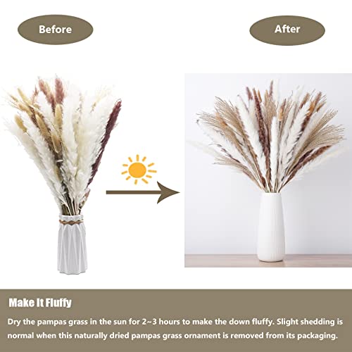 100PCS Pampas Grass Boho Decor, Dried Pampas Grass for Boho Home, Wedding, Baby Shower Decorations, Rustic Farmhouse Party Table Decor Home Decoration