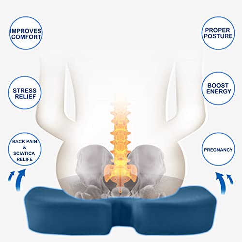 Coblem Seat Cushion for Office Chair,Gel Enhanced Seat Cushion,Office Chair Cushions Butt Pillow for Long Sitting, Memory Foam Chair Pad for Back, Coccyx, Tailbone Pain Relief (Blue)