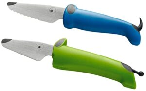kuhn rikon kinderkitchen children's knife, set of 2 - with straight and serrated blade, green & blue