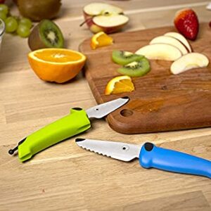 Kuhn Rikon KinderKitchen Children's Knife, Set of 2 - With Straight and Serrated Blade, Green & Blue