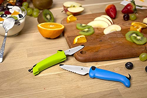 Kuhn Rikon KinderKitchen Children's Knife, Set of 2 - With Straight and Serrated Blade, Green & Blue