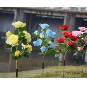 New Upgraded 4-Pack 24 Roses Solar Garden Lights Outdoor Decor, Waterproof Outside Yard Decor Stake Lights, Solar Rose Flower Garden Stake Lights for Garden Yard Christmas Cemetery Grave Decorations