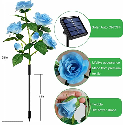 New Upgraded 4-Pack 24 Roses Solar Garden Lights Outdoor Decor, Waterproof Outside Yard Decor Stake Lights, Solar Rose Flower Garden Stake Lights for Garden Yard Christmas Cemetery Grave Decorations