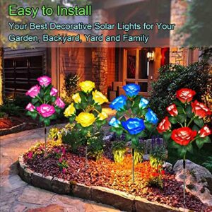 New Upgraded 4-Pack 24 Roses Solar Garden Lights Outdoor Decor, Waterproof Outside Yard Decor Stake Lights, Solar Rose Flower Garden Stake Lights for Garden Yard Christmas Cemetery Grave Decorations