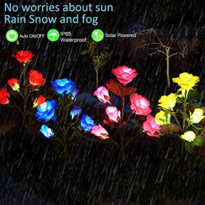 New Upgraded 4-Pack 24 Roses Solar Garden Lights Outdoor Decor, Waterproof Outside Yard Decor Stake Lights, Solar Rose Flower Garden Stake Lights for Garden Yard Christmas Cemetery Grave Decorations