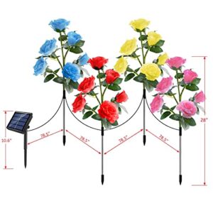 New Upgraded 4-Pack 24 Roses Solar Garden Lights Outdoor Decor, Waterproof Outside Yard Decor Stake Lights, Solar Rose Flower Garden Stake Lights for Garden Yard Christmas Cemetery Grave Decorations