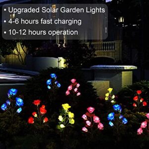 New Upgraded 4-Pack 24 Roses Solar Garden Lights Outdoor Decor, Waterproof Outside Yard Decor Stake Lights, Solar Rose Flower Garden Stake Lights for Garden Yard Christmas Cemetery Grave Decorations