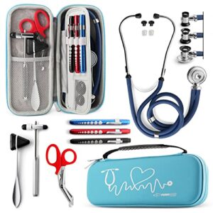 primacare kb-9397-bl stethoscope case, supplies included, blue with multiple compartments, portable and lightweight first aid kit bag with vital medical supplies, nursing accessories for nurses