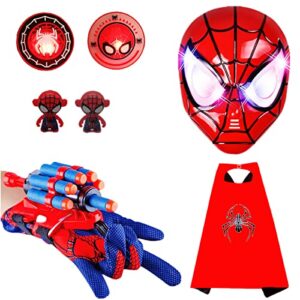 super hero toys and led masks, children's superhero clothing, web-shooters and superhero spider badge, suitable for birthday gifts, role -playing, christmas