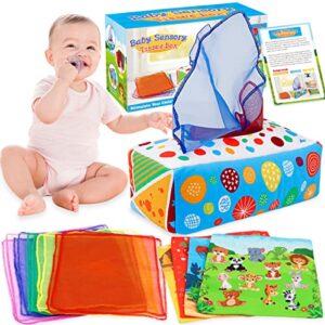 aiduy baby toys 6 to 12 months - montessori toys for babies 6-12 months - infant newborn toddlers sensory toys baby magic tissue box for 1 year old boys girls kids early learning toys baby gifts