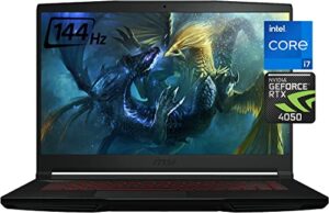 msi thin gf63 15.6" 144hz gaming laptop newest, intel core i7-12650h, nvidia geforce rtx 4050, 16gb ram, 512gb nvme ssd, type-c, cooler boost 5, win11 +gm accessories