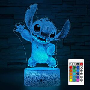 amazergift stitch gifts, stitch night light for kids, christmas and birthday party supplies for boys/girls, stitch decoration 3d night light, 16 colors change with remote