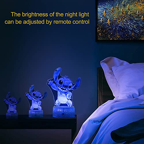 AmazerGift Stitch Gifts, Stitch Night Light for Kids, Christmas and Birthday Party Supplies for Boys/Girls, Stitch Decoration 3D Night Light, 16 Colors Change with Remote