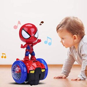 TNOIE Dancing Spider-Man Robot Toys, Spin Robot Interactive Toy Car with Colorful Flashing Lights & Music, Interactive Educational Gift Toys for 3 4 5 6 7 Year Old Boys Girls (Red)