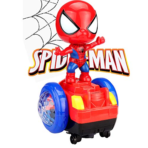 TNOIE Dancing Spider-Man Robot Toys, Spin Robot Interactive Toy Car with Colorful Flashing Lights & Music, Interactive Educational Gift Toys for 3 4 5 6 7 Year Old Boys Girls (Red)