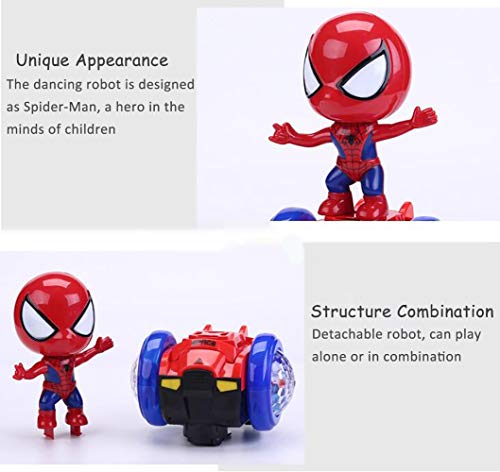 TNOIE Dancing Spider-Man Robot Toys, Spin Robot Interactive Toy Car with Colorful Flashing Lights & Music, Interactive Educational Gift Toys for 3 4 5 6 7 Year Old Boys Girls (Red)