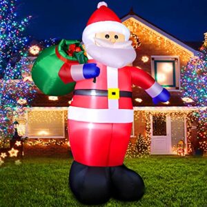 6 ft christmas inflatable santa claus outdoor decorations, blow up santa claus with gift bag, large xmas santa carrying present sack, outside decor for yard garden lawn home party, built-in led lights