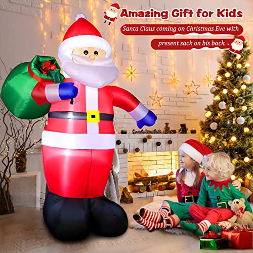 6 FT Christmas Inflatable Santa Claus Outdoor Decorations, Blow up Santa Claus with Gift Bag, Large Xmas Santa Carrying Present Sack, Outside Decor for Yard Garden Lawn Home Party, Built-in LED Lights