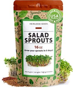 sprouts and microgreens seeds bulk mix (16oz): broccoli, alfalfa, radish, clover seeds for sprouting - grow healthy non-gmo micro greens - sprout seeds variety pack - even spread of varieties