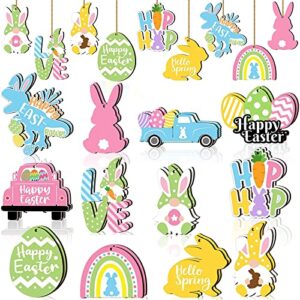 24 pcs wooden spring easter ornaments for tree spring tree ornaments easter decorations wooden hanging ornaments with rope spring ornaments for spring party decor (egg gnome bunny carrot basket)