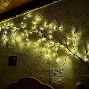 Bedroom Vine Lights with Remote Control - Christmas Decoration 9FT 160 LEDs Flexible Willow Vine Lights for Bedroom Home Wall Window Living Room Corner Corridor Decor (1 PCS)