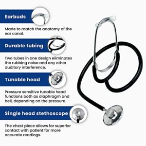 Dixie EMS Single Head Lightweight Stethoscope, Latex Free, for Doctors, Nurses, Students, Medical and Home Use - Black