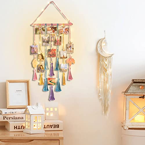 HOMECOR Gifts for Teenage Girls, Hanging Photo Display & Moon Dream Catchers, Christmas Teen Girls Gifts Ideas Ages 10 11 12 13 14 Years Old, Macrame Wall Decor Boho Bedroom Dorm Aesthetic Room Decor