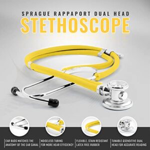 ASA TECHMED Dual Head Sprague Stethoscope and Sphygmomanometer Manual Blood Pressure Cuff Set with Case, Gift for Medical Students, Doctors, Nurses, EMT and Paramedics, Yellow