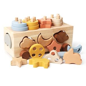 samonyed shape sorter toys for toddlers 1-3 montessori stack toy car for 1 year oldbaby blocks sorting wooden&silicone educational car stacking toys montessori toy1 2 3 year old girls boys gifts