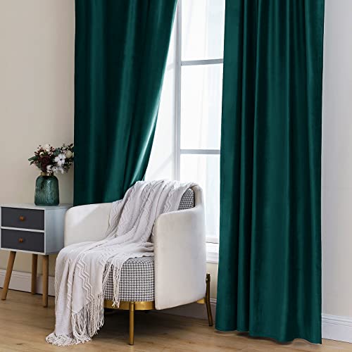 MIULEE Velvet Curtains Luxury Blackout Curtains for Bedroom Living Room Thermal Insulated Christmas Home Decor Super Soft Window Drapes Rod Pocket & Back Tab, Emerald Green, W52 x L72 inches, 2 Panels