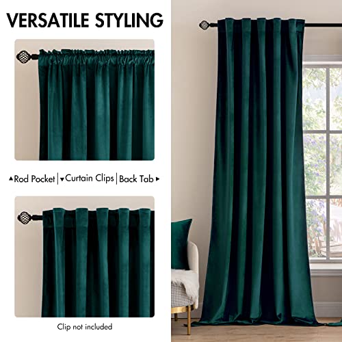 MIULEE Velvet Curtains Luxury Blackout Curtains for Bedroom Living Room Thermal Insulated Christmas Home Decor Super Soft Window Drapes Rod Pocket & Back Tab, Emerald Green, W52 x L72 inches, 2 Panels