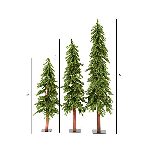 Vickerman 4' 5' 6' Natural Alpine Artificial Christmas Tree Set, Unlit - Faux Christmas Tree Set - Seasonal Indoor Home Decor